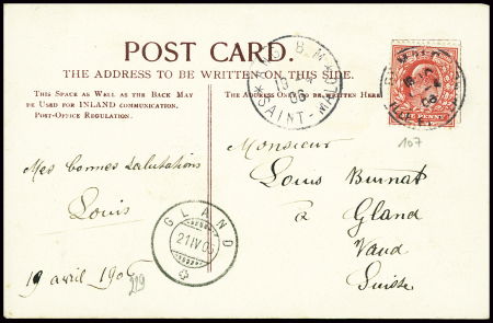 CP de St Hélier (Jersey) AFF GB n°107 obl "St Malo