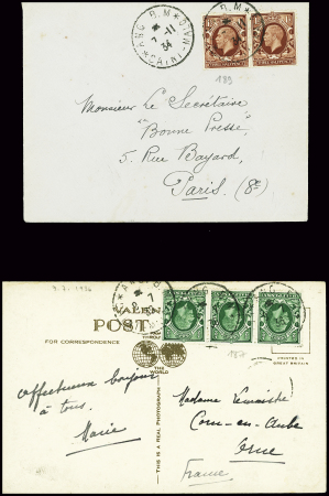 Lettre AFF GB n°189 en paire + GB n°187, bande de 