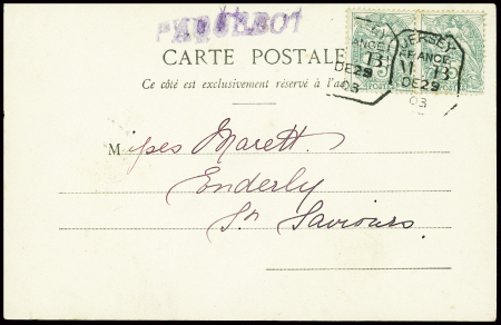 N°111 en paire obl CAD "Jersey France MB" (1903) +