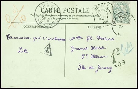 N°111 obl Luc sur Mer (1908) + CAD tombstone "Jers