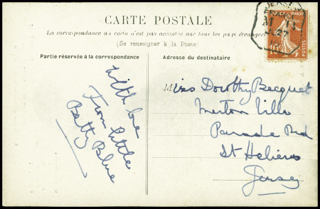 N°138 obl CAD tombstone "Jersey France MB" (1910) 