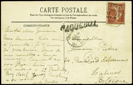 N°138 obl CAD tombstone "Jersey France MB" + griff