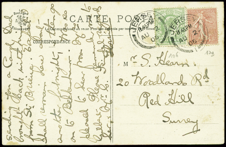 France n°129 en mixte avec GB n°106 obl CAD "Jerse