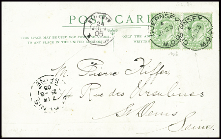GB n°106 en paire obl CAD "Guernsey" (1905) + CAD 