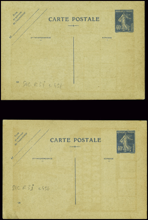 6 entiers CP 40c semeuse outremer et 90c semeuse r