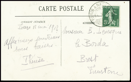 N°137 5c semeuse vert obl CAD d'ambulant d'essai "