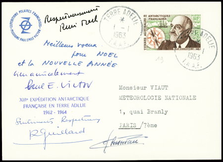 TAAF n°19 obl Terre Adélie (1.1.1963) sur carte PE