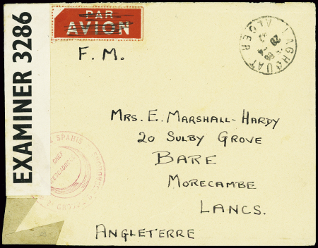 Lettre censurée d'un civil anglais interné par les