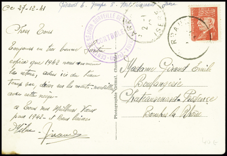 N°514 obl Barraux Isère (1942) sur CP avec cachet 