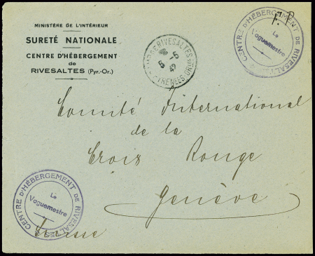 Lettre en franchise à en-tête "Ministère de l'inté