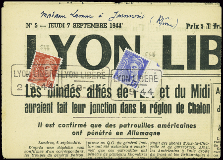N°546 + 547, Mercure obl cachet rect "Lyon libéré 