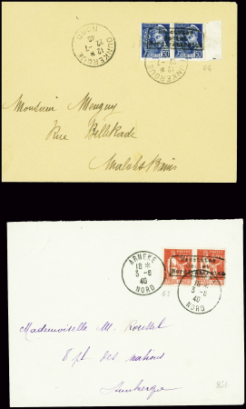 2 lettres AFF respectivement Guerre n°3 obl Arneke