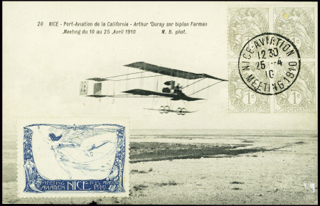 N°107 1c gris en bloc de 4 obl CAD rond "Nice avia