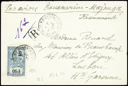 Madagascar n°152 obl Tananarive (14.6.27) sur lett