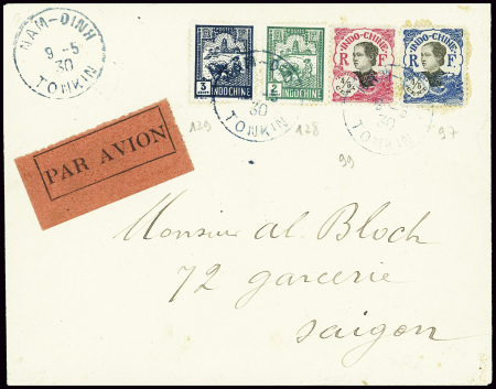 Indochine n°128 + 129 + 97 + 99 obl CAD bleu "Nam-