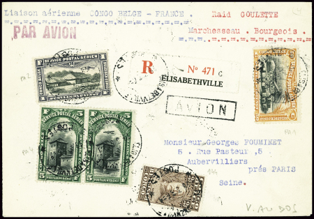 Congo belge n°144 + PA1 + PA2 + PA4 en paire obl E