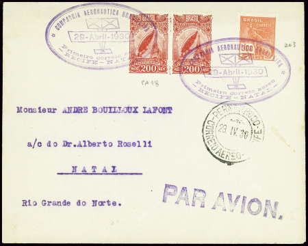 Brésil n°203 + PA18 en paire obl cachet ovale viol