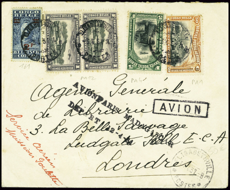 Congo belge n°161 + PA1 + PA4 + PA12 en paire obl 