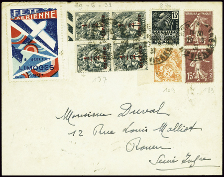 N°157 en bande de 4 + 270 + 109 + 189, 2 pièces ob