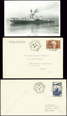 2 lettres : n°320 obl hex "Cuirassé Condorcet" (19