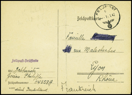 Feldpostkarte (pli central) obl CAD "Feldpost" (11