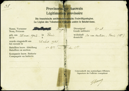 Laissez passer bilingue provisoire d'un soldat de 