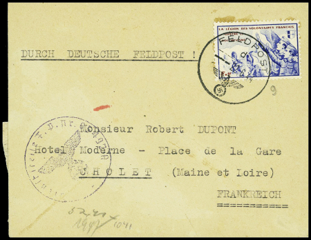 LVF n°9, F + 1F bleu obl CAD "Feldpost" (22.6.44 -