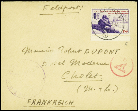 LVF n°6, F + 1F violet ovl CAD "Feldpost" (24.3.44