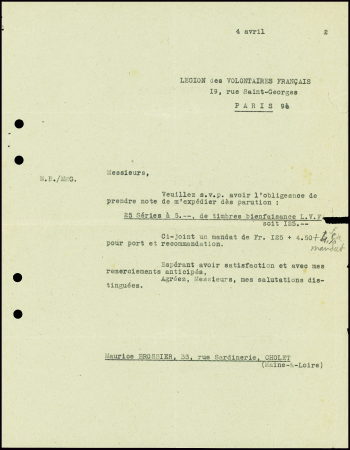 Tapuscrit d'une commande de 25 séries Borodino + c