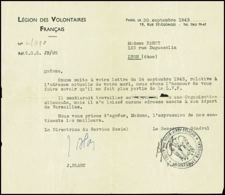 Correspondance adressée à l'épouse d'un soldat de 