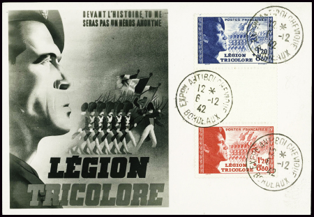 N°565 + 566, tryptique Légion tricolore obl CAD "E