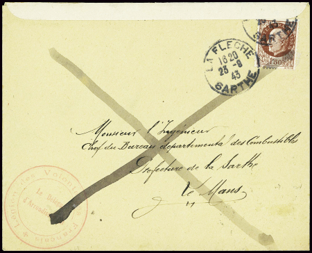 N°517 obl La Flèche Sarthe (23.9.43) sur lettre av