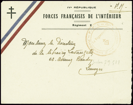 Lettre en franchise avec bandeau tricolore + croix