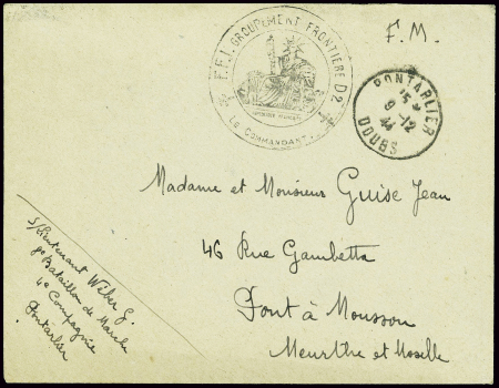 Lettre en franchise avec cachet noir avec déesse a