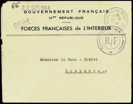 Gironde : Lettre en franchise à en-tête "Gouvernem