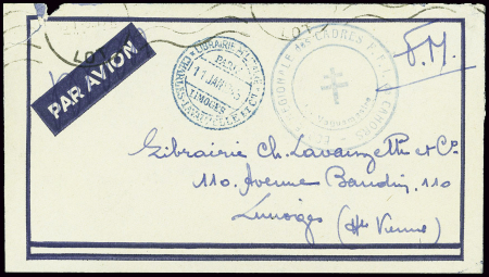 Lettre en franchise avec cachet bleu à croix de Lo