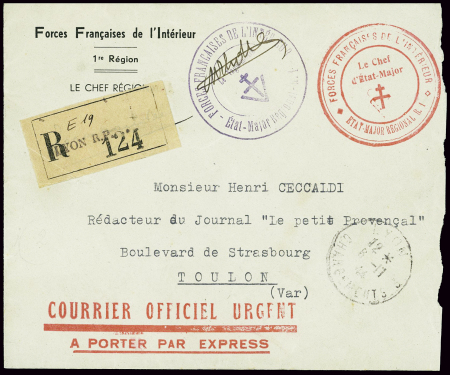 Lettre recommandée en franchise de Lyon (8.11.44) 