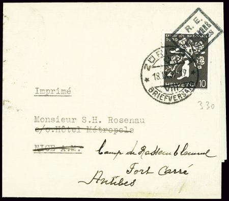 Suisse n°330 obl Zurich (18.9.39) sur bande d'impr