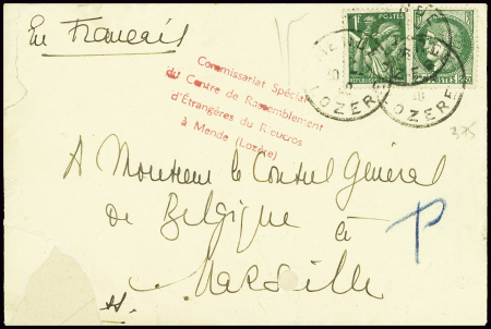 N°375 + 342 obl CAD "Mende Lozère" (30.4.40) sur l