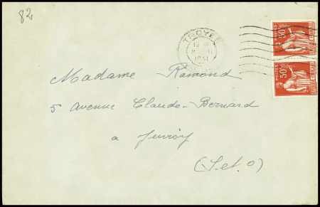 N°283 en paire obl Troyes (8.3.1941) sur lettre d'