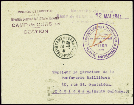 Lettre en franchise avec CAD "Camp de Gurs Basses 