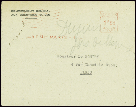 Lettre avec en-tête "Commissariat général aux ques