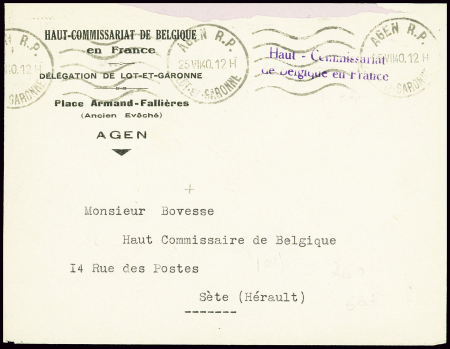 Lettre en franchise à en-tête "Haut-Commissariat d