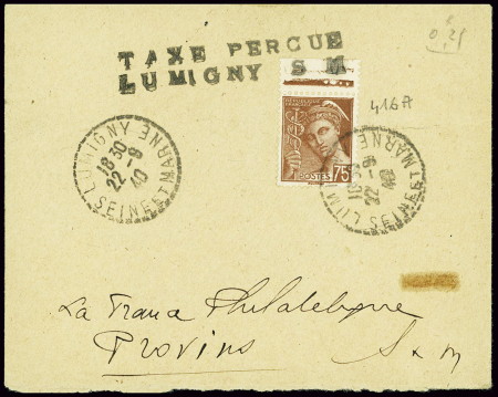 N°416A 75c Mercure obl CAD pointillé "Lumigny Sein