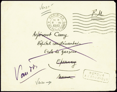 Lettre en franchise de Paris 49 (8.6.1940) pour Ep