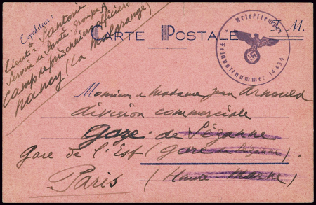 CPFM sur carton rose provenance camp de prisonnier