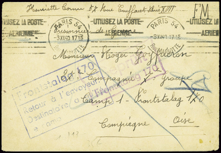Lettre en franchise pour un PG au frontstalag 170 