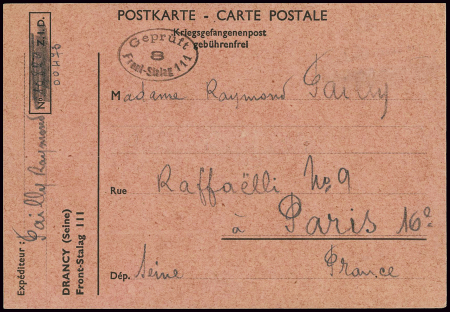 Postkarte sur carton rose avec mention imprimée "D