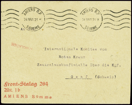 Lettre en franchise  avec obl mec "Amiens RP Somme