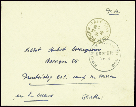 Lettre en franchise de Rouen (nov 40) pour le fron